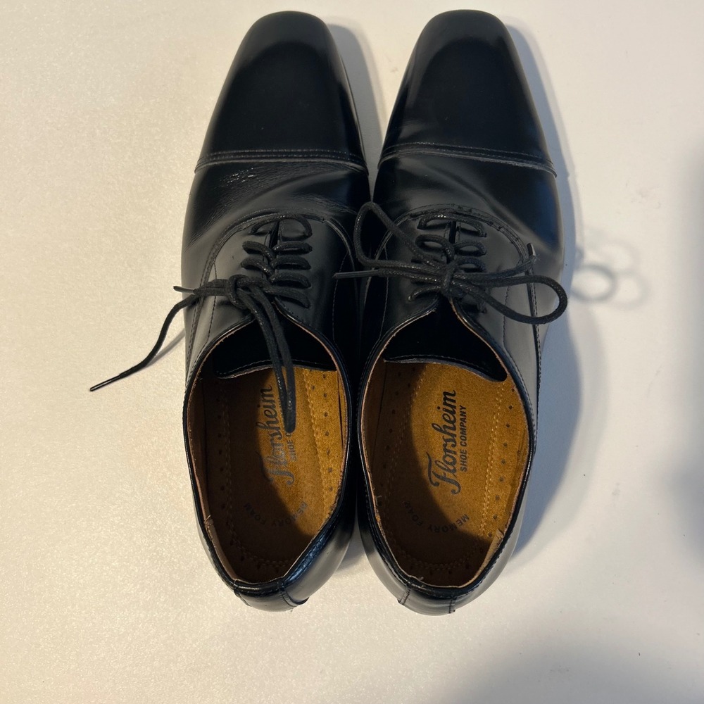 Florsheim‎ Leather Oxford Cap Toe Dress Shoes Men's 8.5 Black Lace Up - Picture 4 of 7